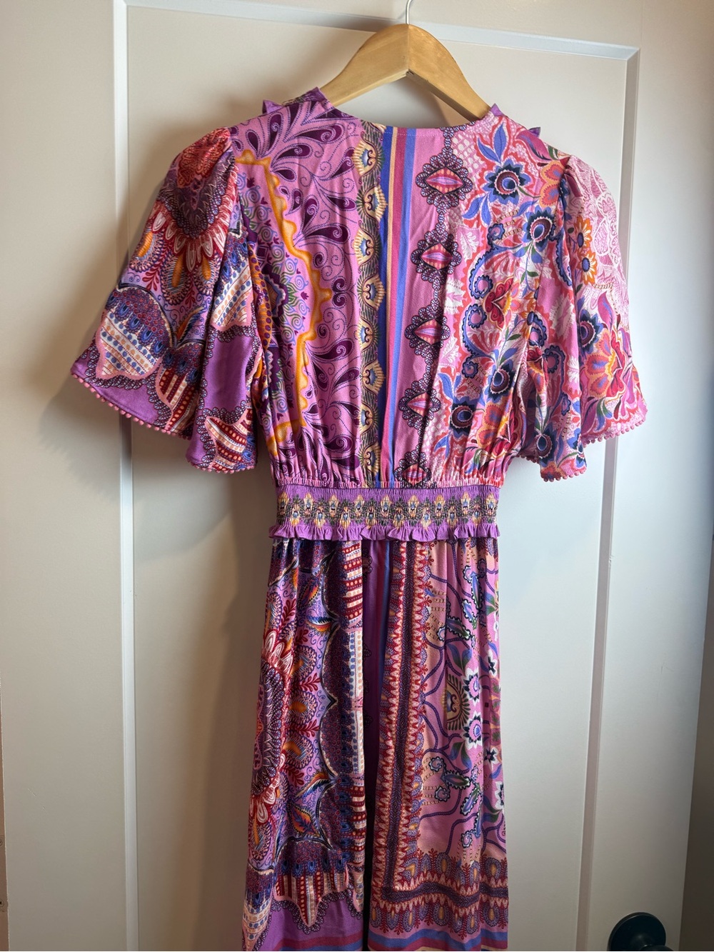Hale Bob Katelyn Linen Maxi Dress Pink Paisley Boho Flutter Sleeve PocketsSizeXS - Picture 10 of 14